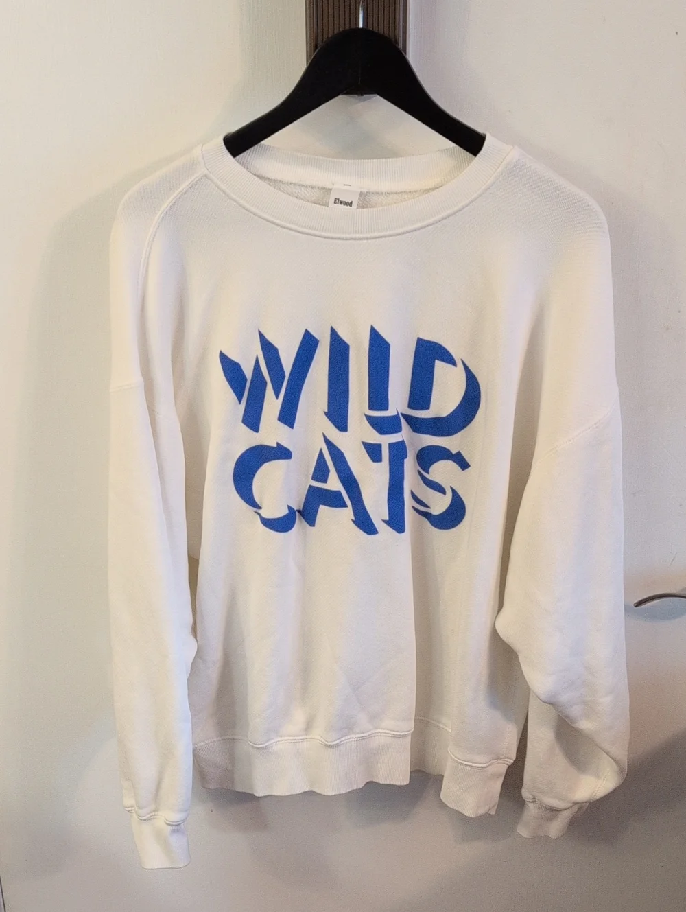 Wild Cats Graphic Crewneck Sweatshirt - White with Blue Print